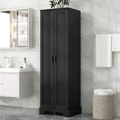 Storage Cabinet with Two Doors for Bathroom, Office, Adjustable Shelf, MDF Board, Black