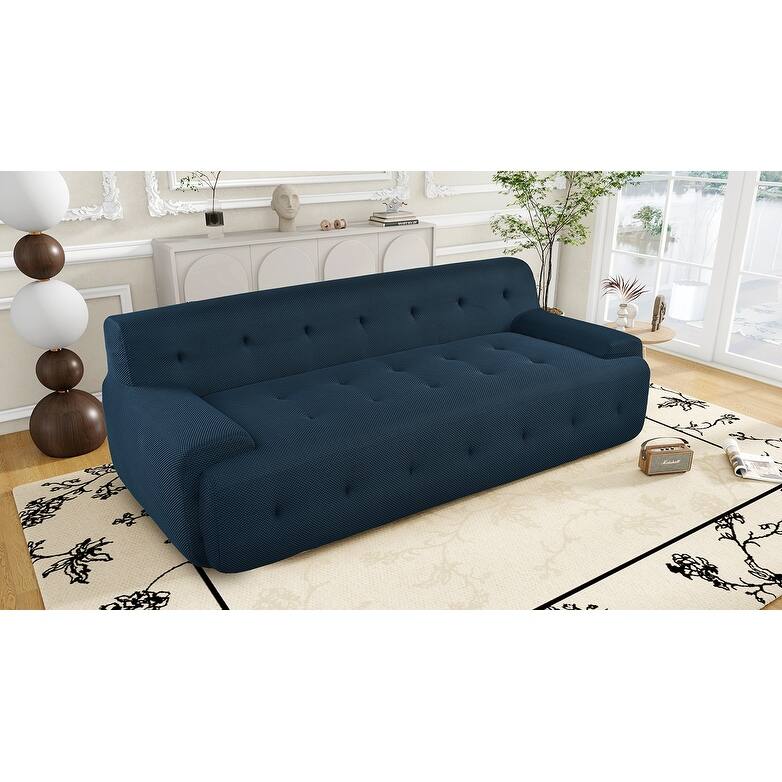 86.2'' Modern Minimalist Style Tufted Design Upholstered 3-Seat Compression Sofa in Dark Blue, Polyester