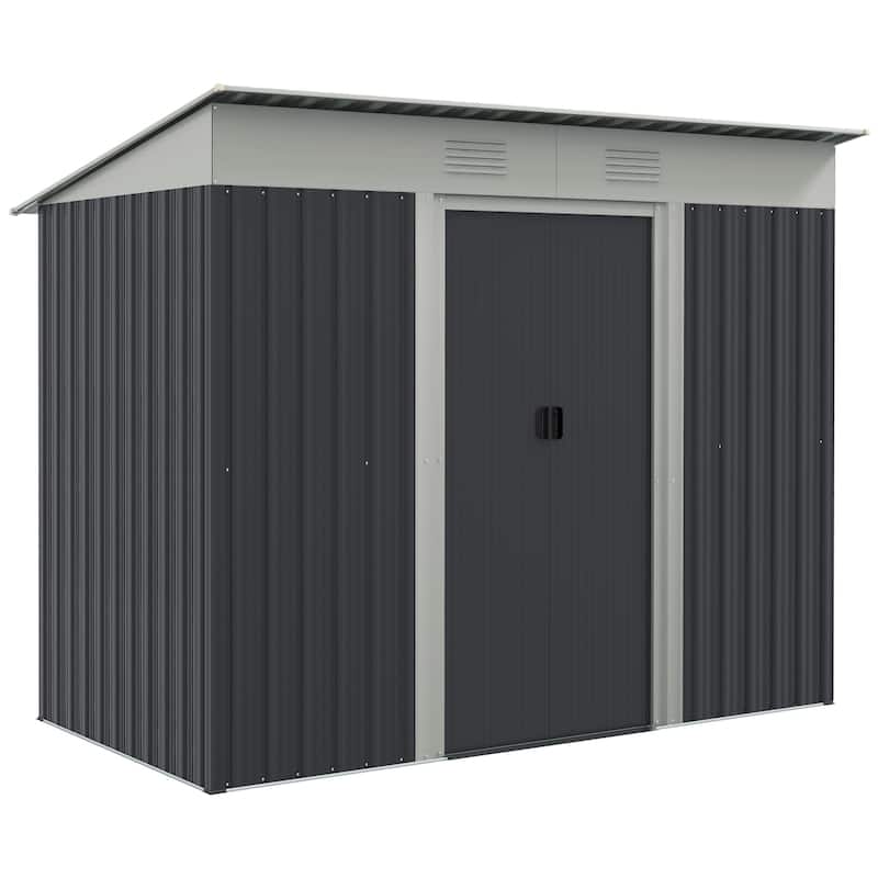 7' x 4' Metal Lean to Garden Shed with Double Sliding Doors