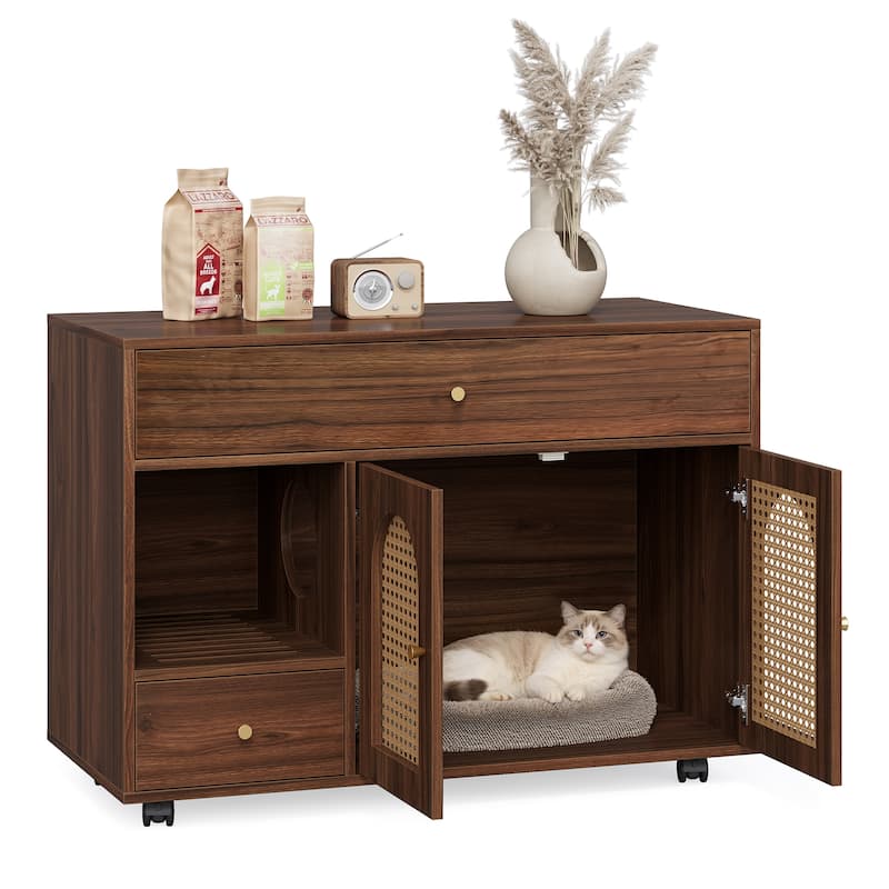 37.4'' Cat Litter Box Enclosure with Rolling Casters and Drawers