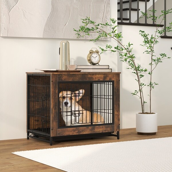 Dog Crate Furniture with Double Lockable Doors and Easy Clean Tray