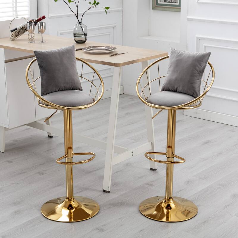 Grey Rotating Bar Stools Kitchen Island Bar Stools Velvet Bar Chair with Adjustable Height for Bar Set of 2