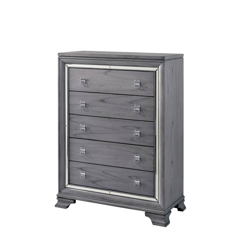 Taia Contemporary Grey Solid Wood 5-Drawer Chest by Furniture of America