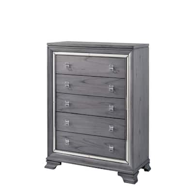 Taia Contemporary Grey Solid Wood 5-Drawer Chest by Furniture of America