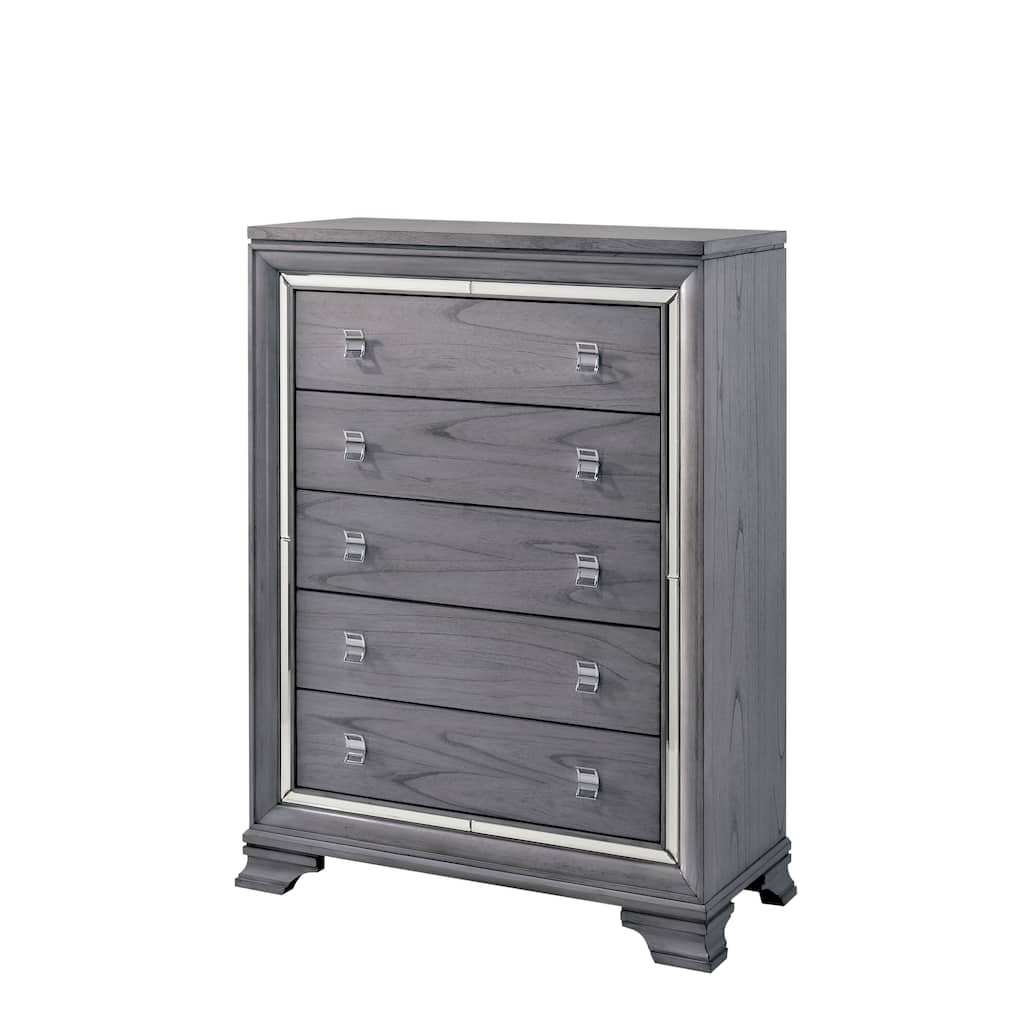 Taia Contemporary Grey Solid Wood 5-Drawer Chest by Furniture of America