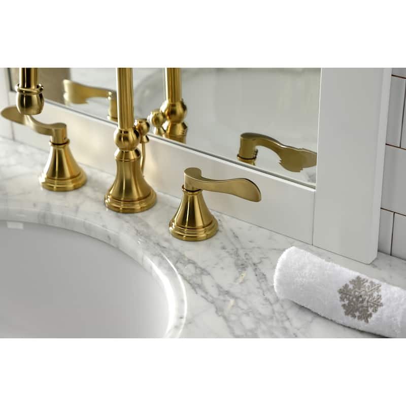 NuFrench Deck Mount Widespread Bathroom Faucet with Brass Pop-Up