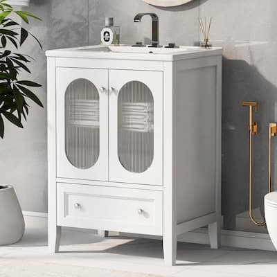 24" Bathroom Vanity with Sink - Cabinet with One Drawer, Doors, Adjustable Shelf