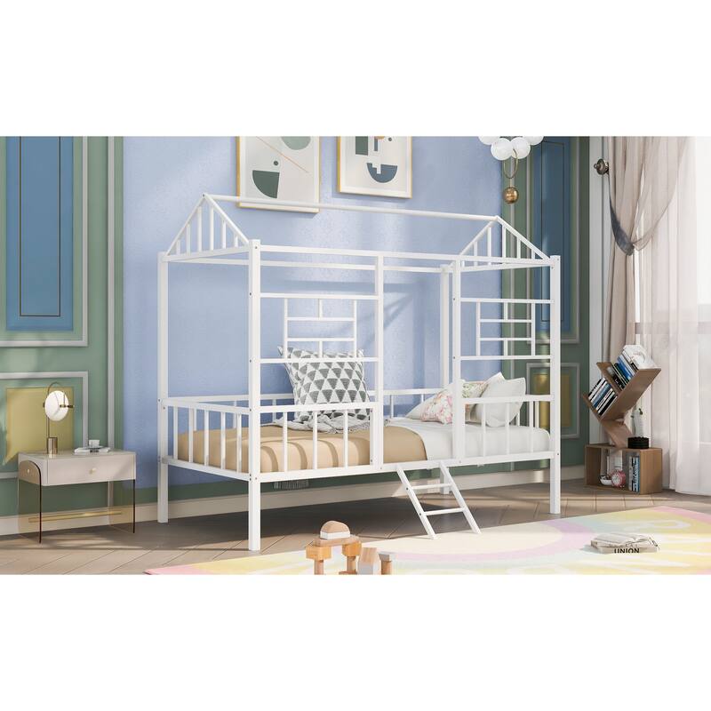 Creative Metal House Bed for Kids with Slats and Large Storage Area