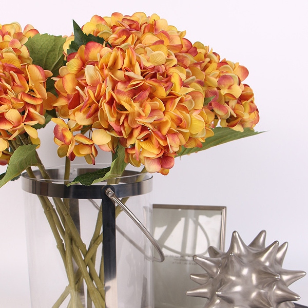 FloralGoods Silk Hydrangea Stem in Yellow Orange 18