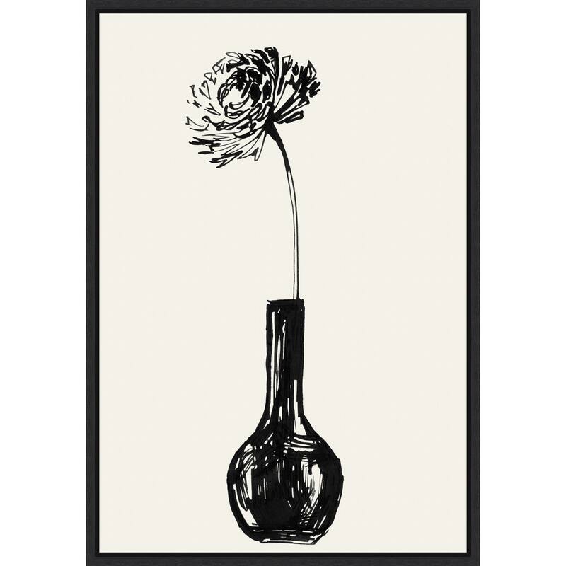 Flower in a vase ink sketch by Rosana Laiz Blursbyai (23 x 33 in.), Framed Canvas Wall Art Print