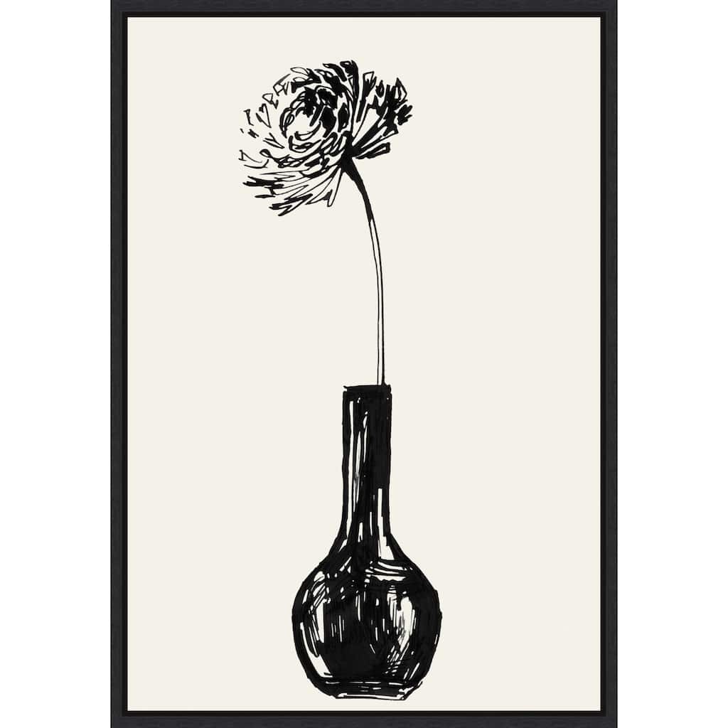Flower in a vase ink sketch by Rosana Laiz Blursbyai (23 x 33 in.), Framed Canvas Wall Art Print