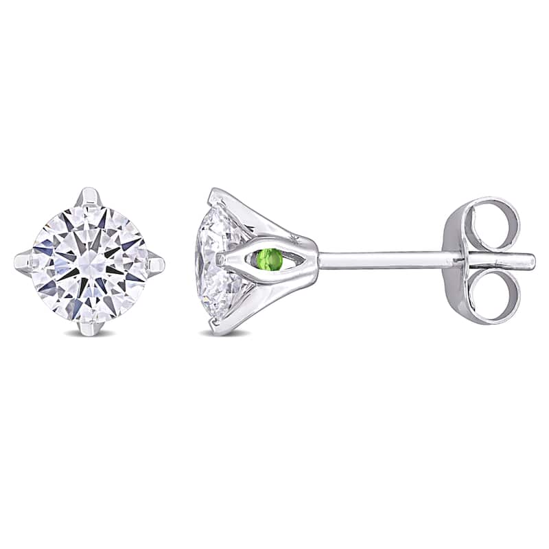 Miadora 1ct TDW Lab-Grown Diamond and Tsavorite Accent Solitaire Stud Earrings 14k White Gold