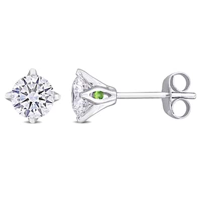 Miadora 1ct TDW Lab-Grown Diamond and Tsavorite Accent Solitaire Stud Earrings 14k White Gold