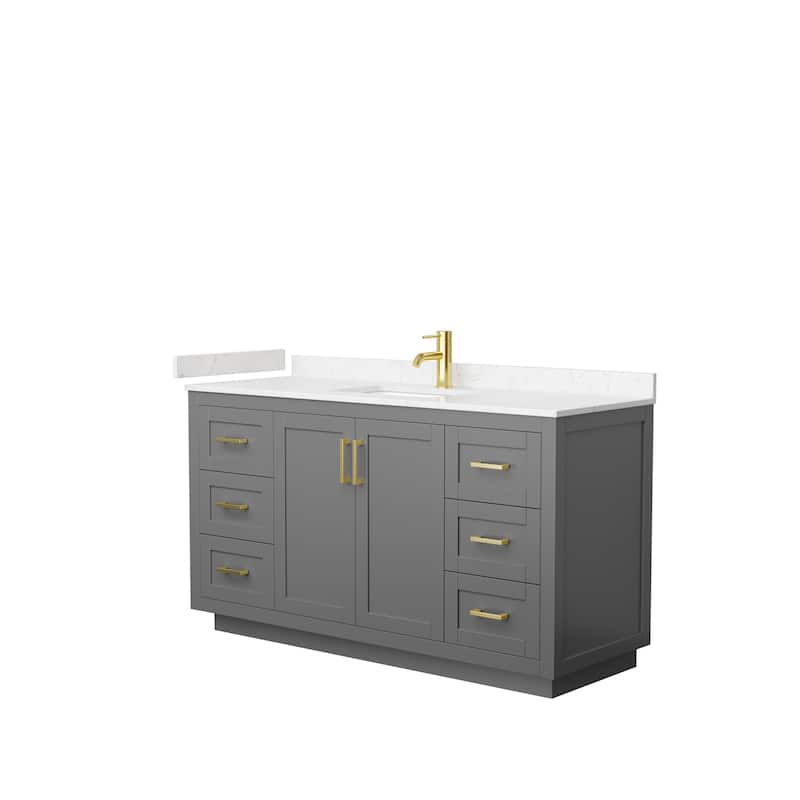 Miranda Single Vanity Set, Cultured Marble Top, No Mirror - 60-Inch Single - Dark Gray, Gold Trim, Carrara Cultured Marble Top