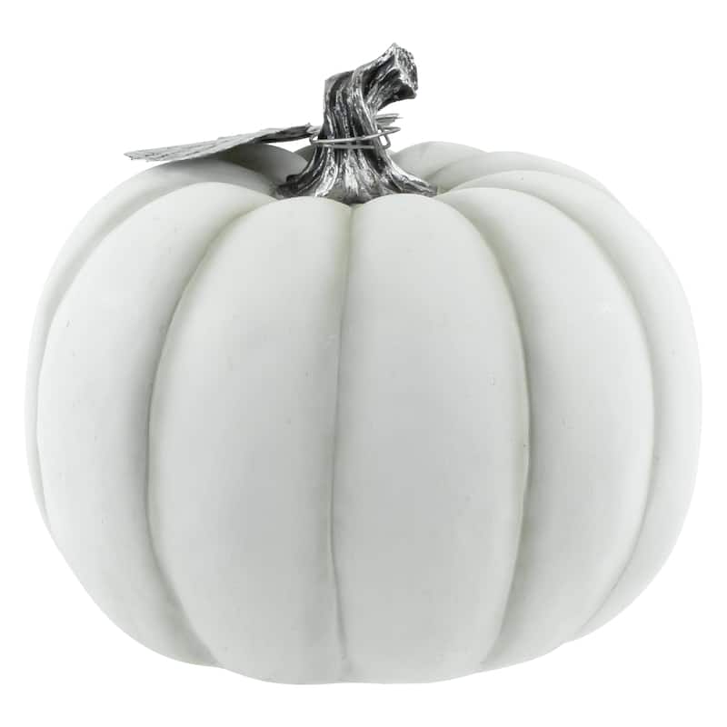 8" White Black "Warm Harvest Blessing" Pumpkin Fall Harvest Decoration