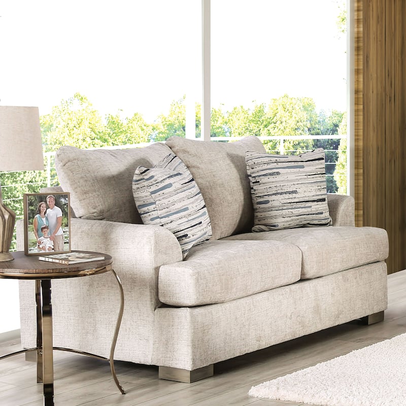 Nort Transitional Fabric Padded Flared Arms Loveseat by Furniture of America