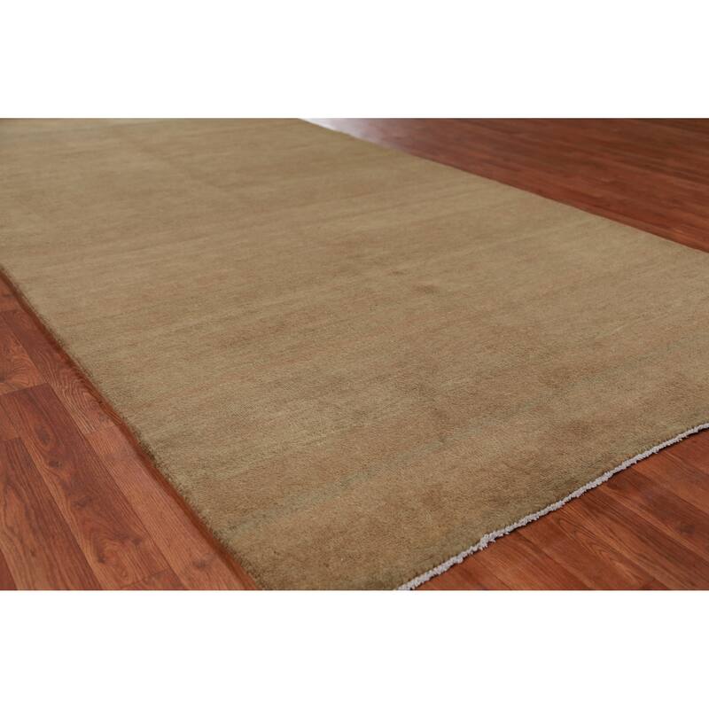 Hand Knotted Oriental 100% Wool Carpet Modern Solid Brown Gabbeh Area Rug - 9' 10'' X 5' 0''