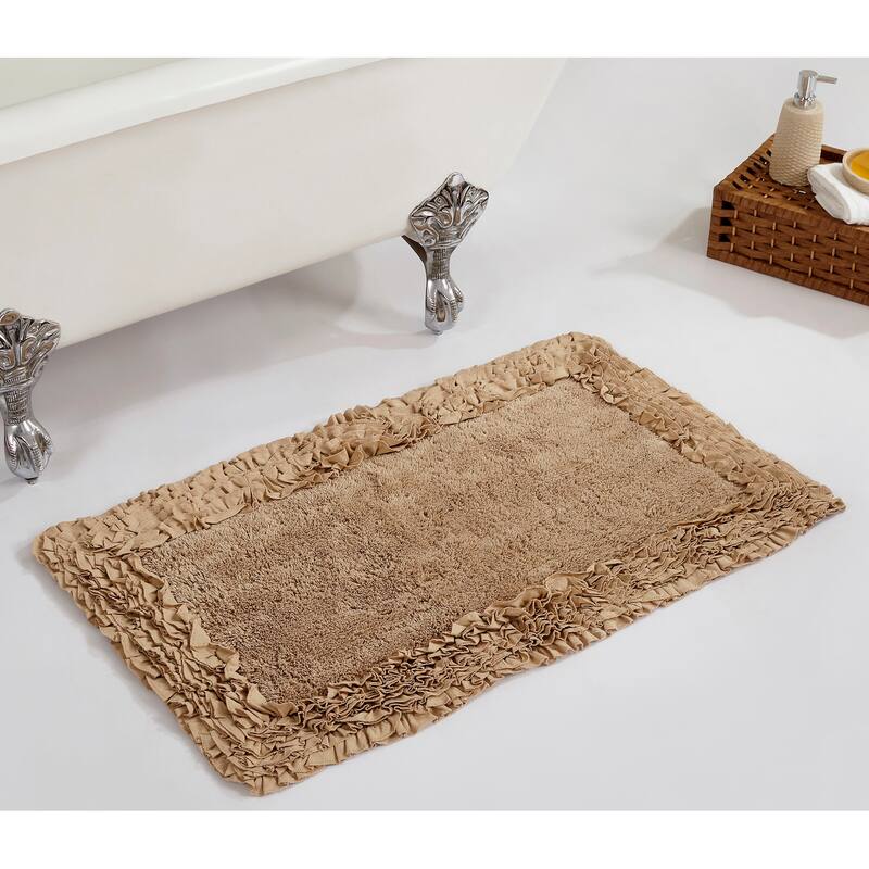 Better Trends Shaggy Border Collection Bathroom Rug -100% Cotton Tufted, Non-Skid Spray Latex Backing, Machine Washable Bath Mat - 21" x 34" Rectangle - Beige