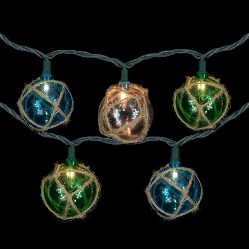 10ct Natural Jute Wrapped Multi-Color Ball Christmas Light Set 6ft Green Wire - 6'