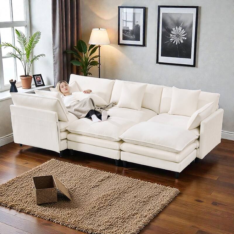 140.9" U-Shaped Modular Sectional Sofa with 2 Ottomans, Chenille Upholstery, Deep Seat Couch for Living Room