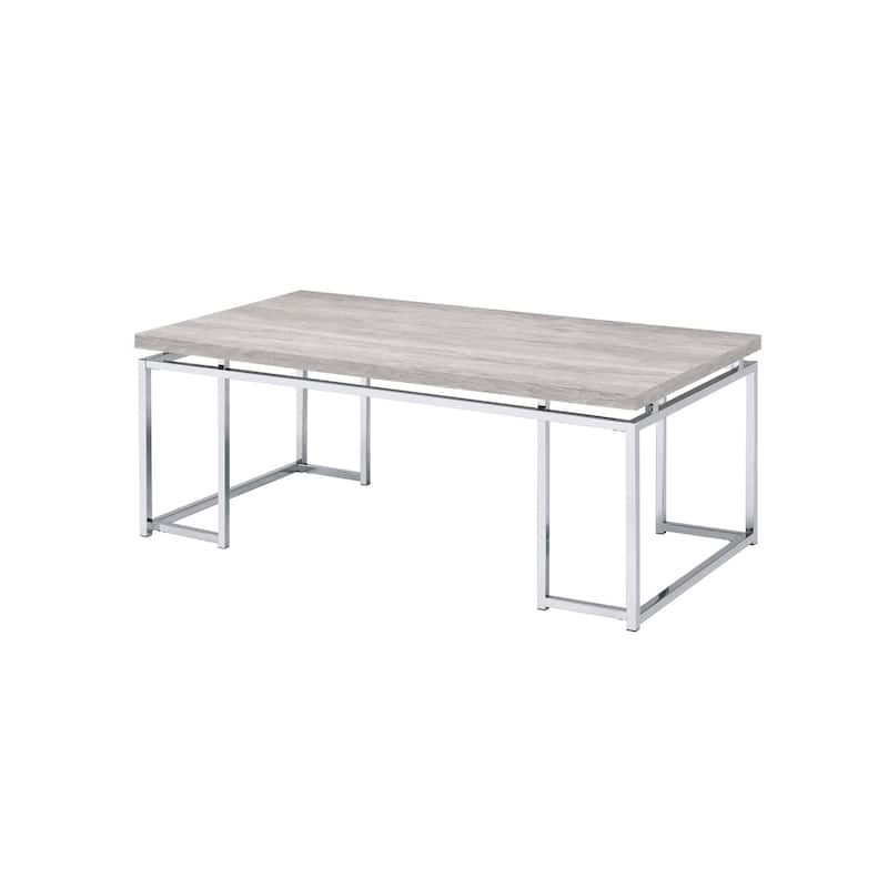 HomeRoots 47" Oak and Silver Wood And Metal Frame Coffee Table - 47' X '18' X '24