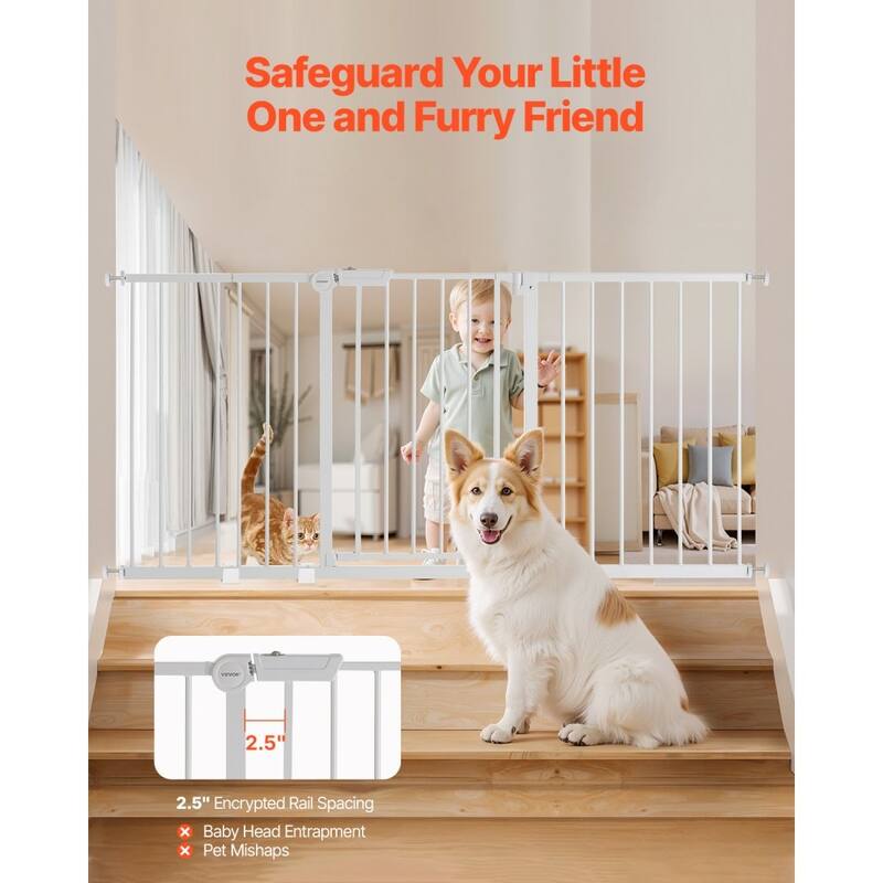 White Adjustable Kid's Gate 60-63in with Auto-Close and One-Hand Lock - 60.6-63.3 L x 30 W in.