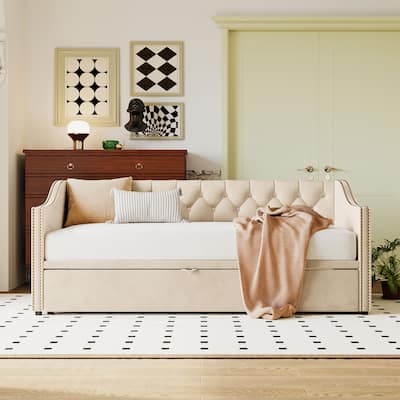 Twin Size Upholstered daybed with Pop Up Trundle