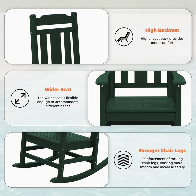 Outdoor Patio HDPE Rocking Chiar, Extra Wide Seat & Backrest