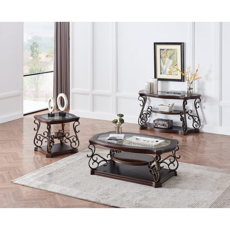 End Sofa Table with Glass Table Top and Metal Legs