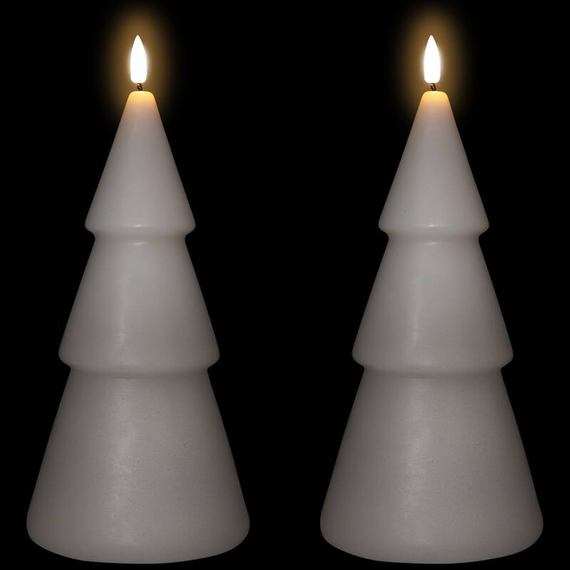 LED Flameless Flickering Christmas Tree Wax Candles - 10.5" - White - Set of 2