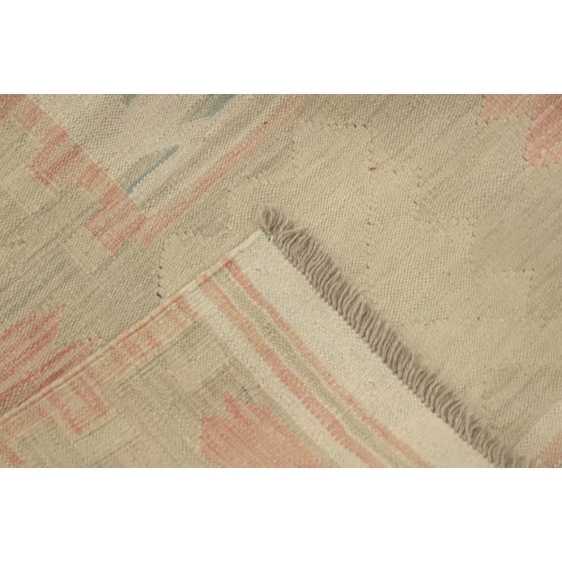 Hand Woven Oriental 100% Wool Carpet Southwestern Tribal Beige & Ivories Kilim Area Rug - 8' 2'' X 4' 10''