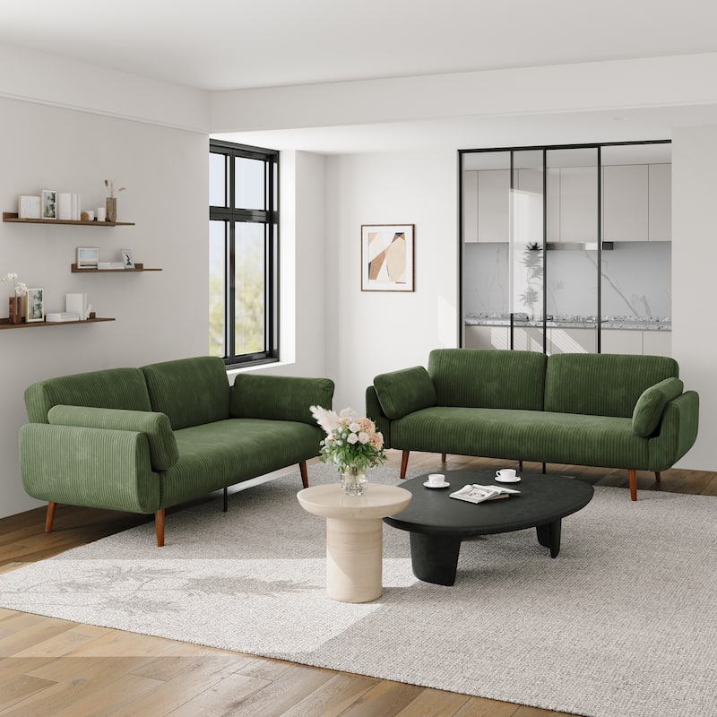 2 Set 73.5" W Upholstered Convertible Sleeper Sofa Bed with Pillows - Green