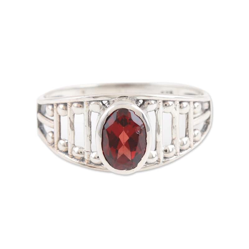 Novica Handmade Vibrant Dazzle Garnet Single Stone Ring - 5