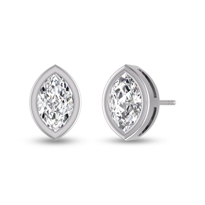 Marquee Lab Grown 1/2 Carat Marquise Bezel Set Diamond Solitaire Earrings in 14K White Gold