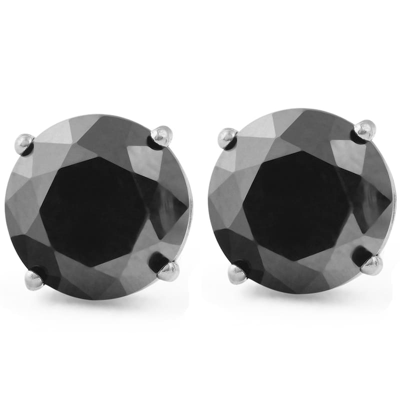 2 1/2ct Black Diamond Screw Back Studs Womens Earrings White Gold
