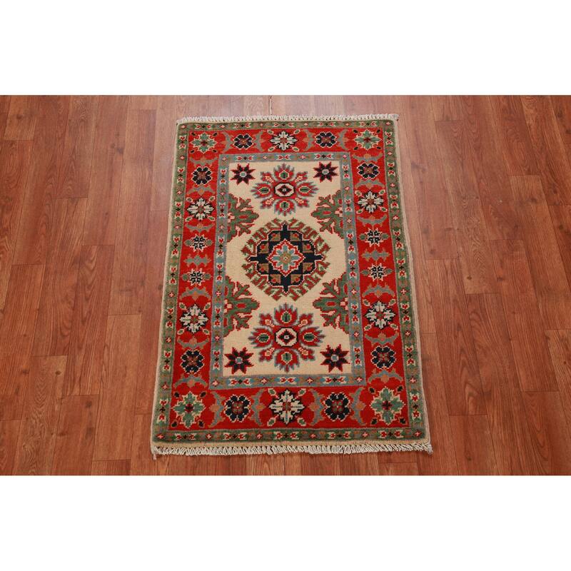 Traditional Beige Kazak Oriental Rug Handmade Wool Carpet - 2'0"x 3'0"