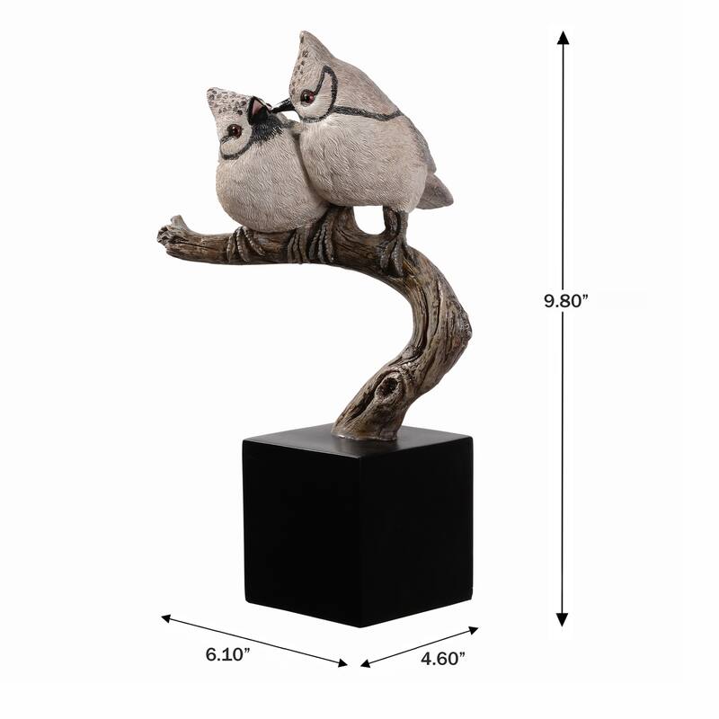 Crested Bird Couple on Branch Decoration - 9.75"