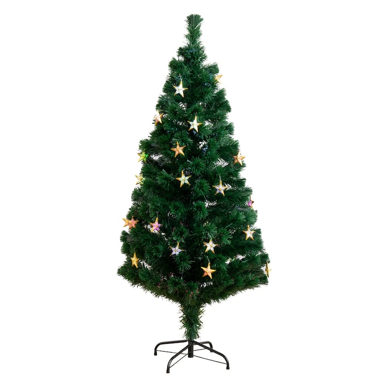 5' Pre-Lit Fiber Optic Artificial Christmas Tree with Stars, LED Multicolor Lights - 5 Foot