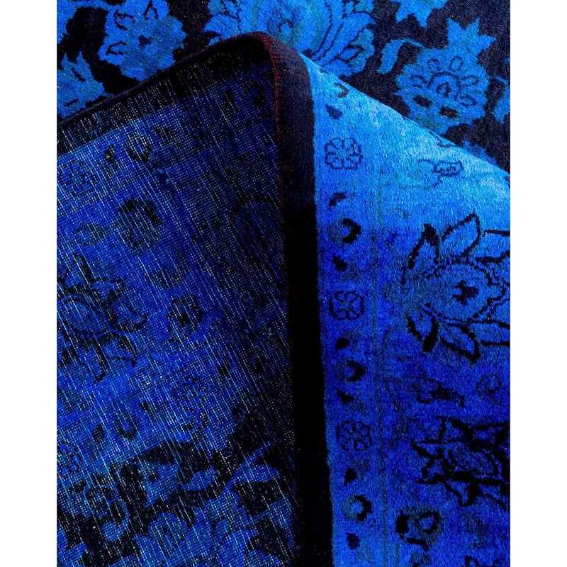 Overton Hand Knotted Wool Vintage Inspired Modern Contemporary Overdyed Blue Area Rug - 4' 2" x 6' 0"