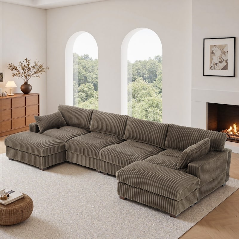 Oversied Plush Corduroy Fabric Modular Sectional Sofa with Chaise, Ottoman