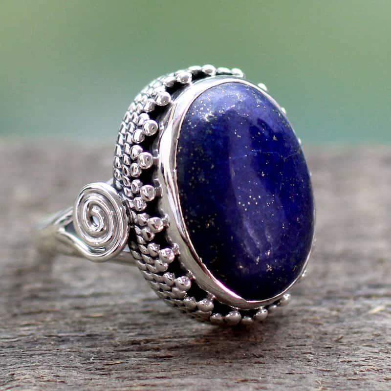 NOVICA Handmade Sterling Silver Majestic Blue Lapis Lazuli Cocktail Ring (India)