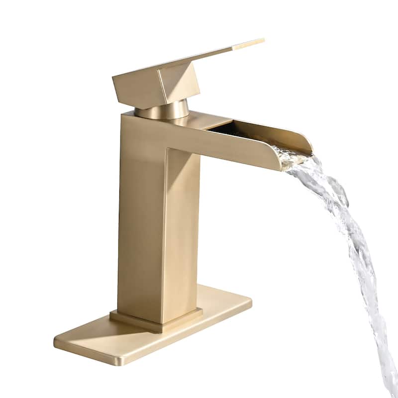 Modern Waterfall Single Handle Bathroom Sink Faucet with Overflow Pop Up Drain, Anti Corrosion and Rust Resistant