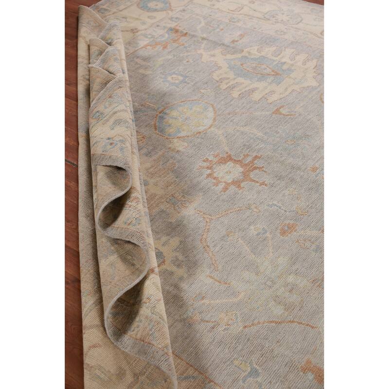 Hand Knotted Oriental 100% Wool Carpet Transitional All-Over Greys & Charcoal Oushak Area Rug - 12' 9'' X 8' 10''