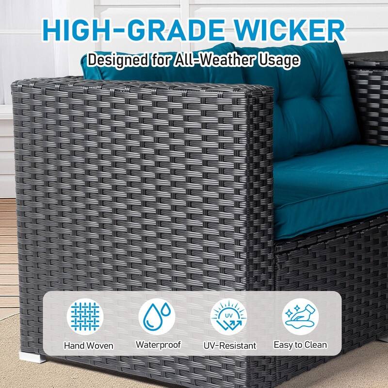 Patio 4-Piece Wicker Sectional Set with 2 Loveseats, Hydraulic Storage Box & Pet House Table