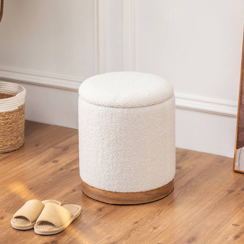 Adeco Velvet Round Storage Stool Gold Plating Base Storage Ottoman