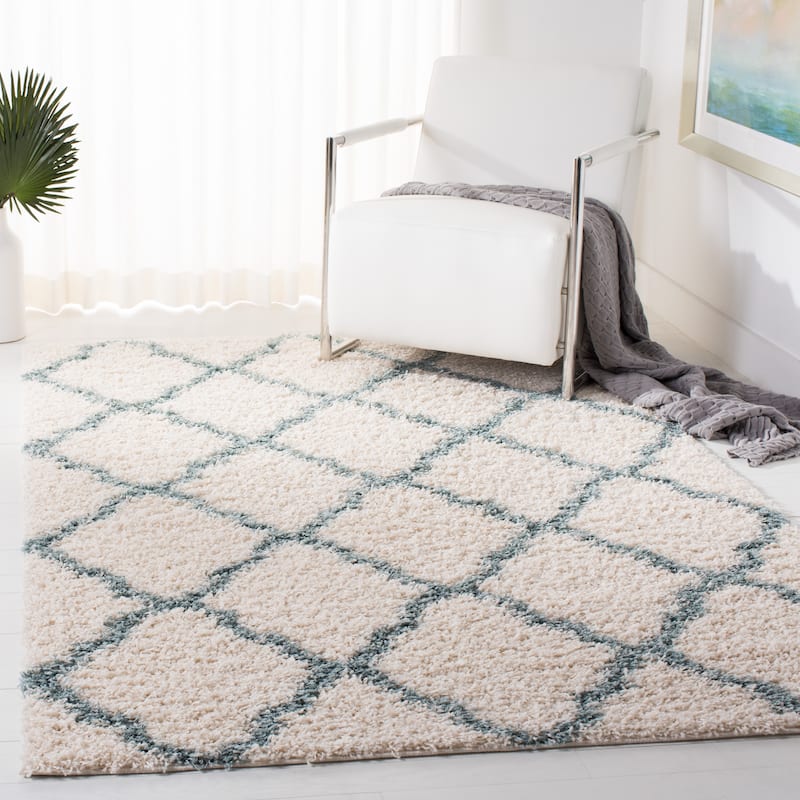 SAFAVIEH Dallas Shag Hacer Trellis 1.5-inch Thick Rug - 3' x 5' - Ivory/Seafoam - Runner/Rectangle