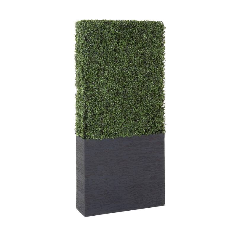 Faux Foliage Boxwood Hedge Tall Topiary with Realistic Leaves and Black or White Planter Box - Green - Roche River Decor