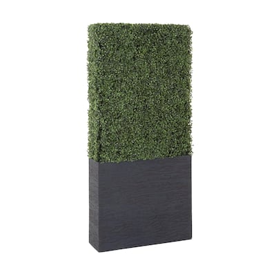 Faux Foliage Boxwood Hedge Tall Topiary with Realistic Leaves and Black or White Planter Box - Green - Roche River Decor