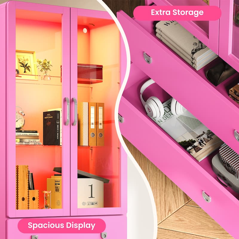 64'' Tall Display Cabinet with Acrylic Doors and LED Lights - N/A