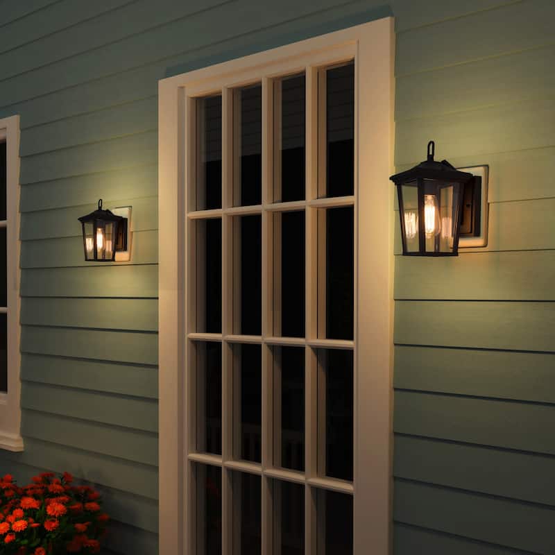 Farmhouse 1-Light Black Outdoor Wall Sconces Patio Glass Wall Lamps - 4.3"L x 11.8"H
